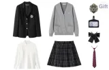 Black Suit+Black Plaid Skirt, Comes with Free Light Gray Cardigan+Shirt+Dust Bag+Small Item