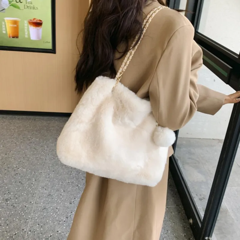 GOX Faux Fur Crossbody Bag, Shoulder Bag Regular Women's White/Gray/Black/Khaki/Pink-4