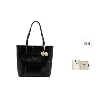 COCOEVA Cow Leather Premium Commuter Tote Shoulder Bag Regular Women's Black/White
