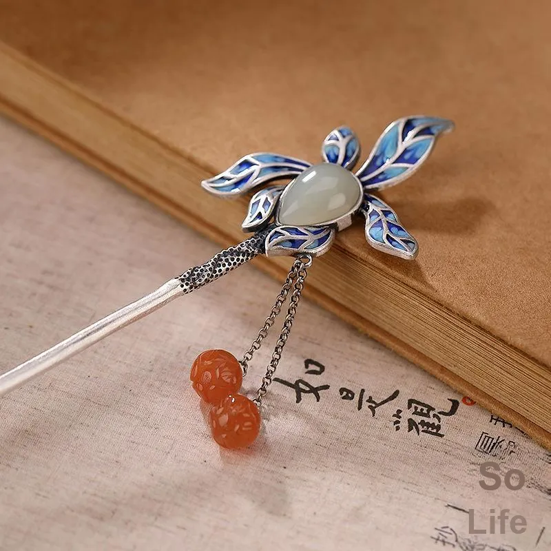 Royal Heaven's Choice Hetian Jade Hairpin Pale Greenish White Jade Unisex-3