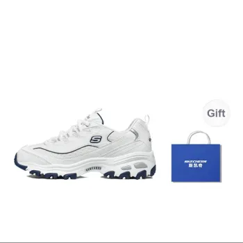 Skechers D'LITES 1.0 Slip Resistant Cushioning Low Top Chunky Sneakers Women's White Blue