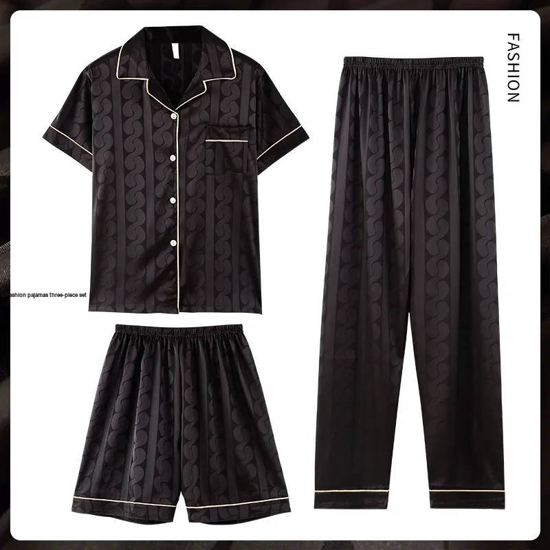 Qiao Ni Tong Pajama Set Men's Black Brown-3