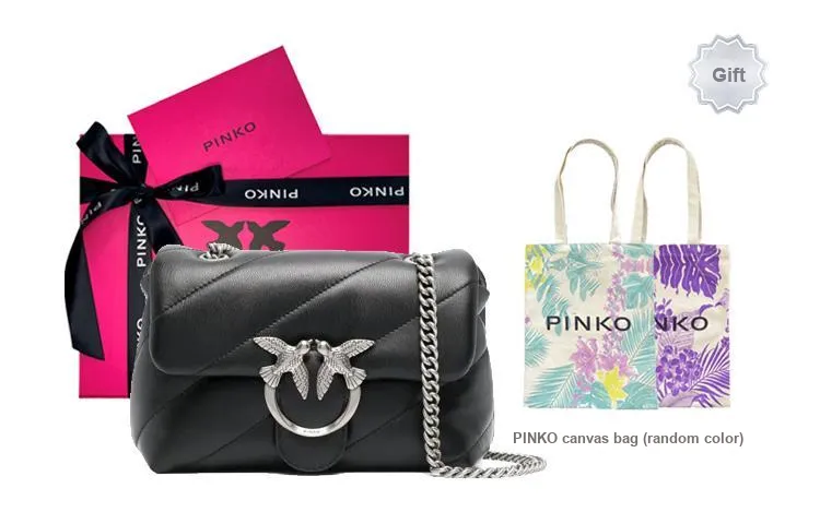 PINKO Puff Calfskin Crossbody Bag, Shoulder Bag Women's Black-5