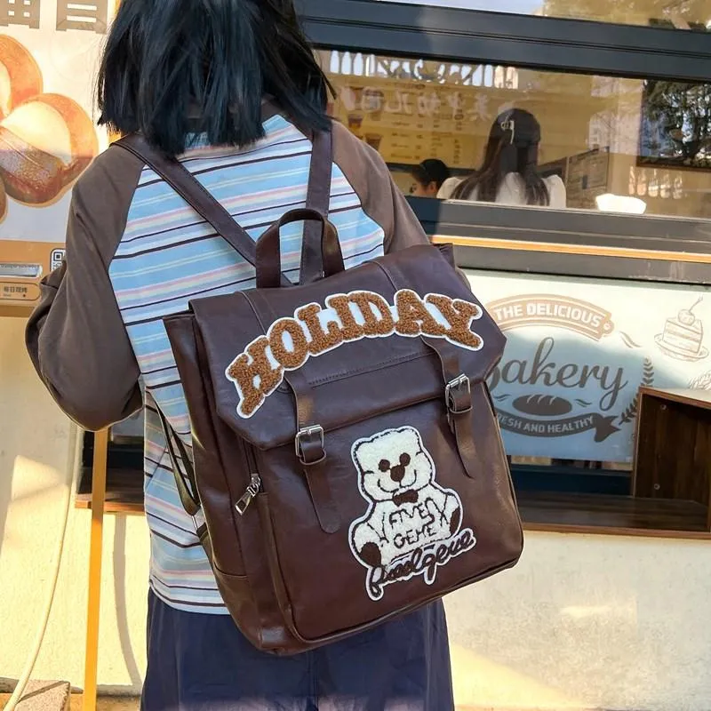 Yalu PU Backpack Women's White Bear/Brown Bear-5