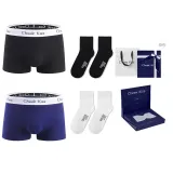 Long Staple Cotton[Black+Royal Blue]+[100% cotton Crew Socks × 2 Pack]Gift Box Set