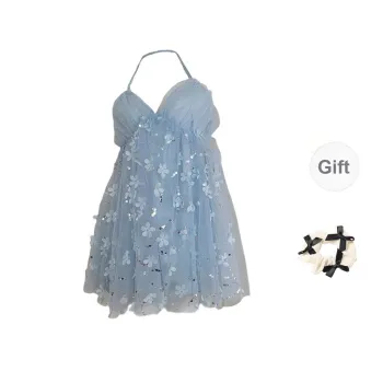 CPAURA Slip Dresses Women's Blue+Bowknot Hair Tie Comes With