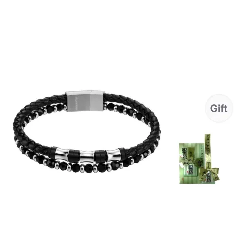 TIANWANG Steel Chinese Fashion Trend Niche Artistic Style, Black & Silver Beaded Bracelet Unisex