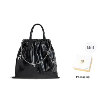 FERIA Cow Split Leather Sloth Pocket Bag Medium Size Women's Black