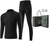 Men's Mock Neck Set (Black) Thickened and Fleece-Lined/Thermal