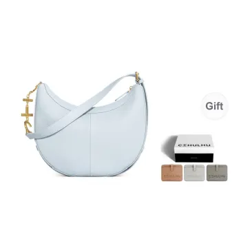 Cthulhu Cow Leather Letter Crescent Bag Shoulder Bag Large Size Women's Blue