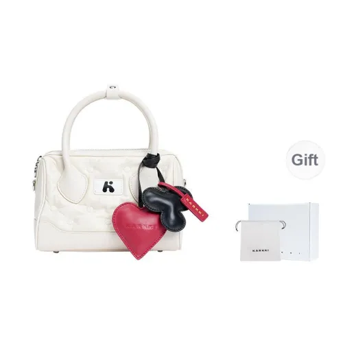 Karkki Cow Leather Boston Bag, Crossbody Handbag Medium Size Women's White