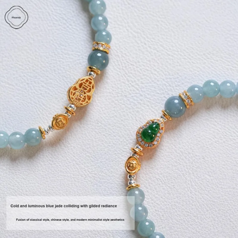 Phoenix Nirvana Ice Glutinous Blue Water Jadeite Bracelet Women's-2