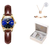 Brown Leather Gold-Tone Blue Dial[Includes Bangle and Necklace]