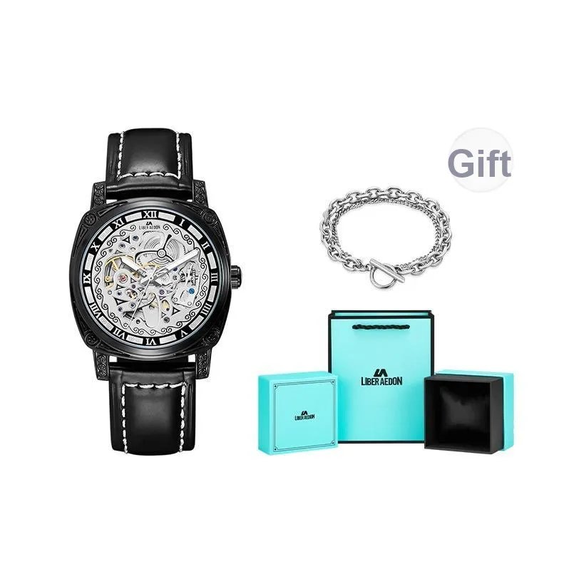 LIBER AEDON Автоматический механический механизм натуральная кожа ремень череп циферблат мужские часы
