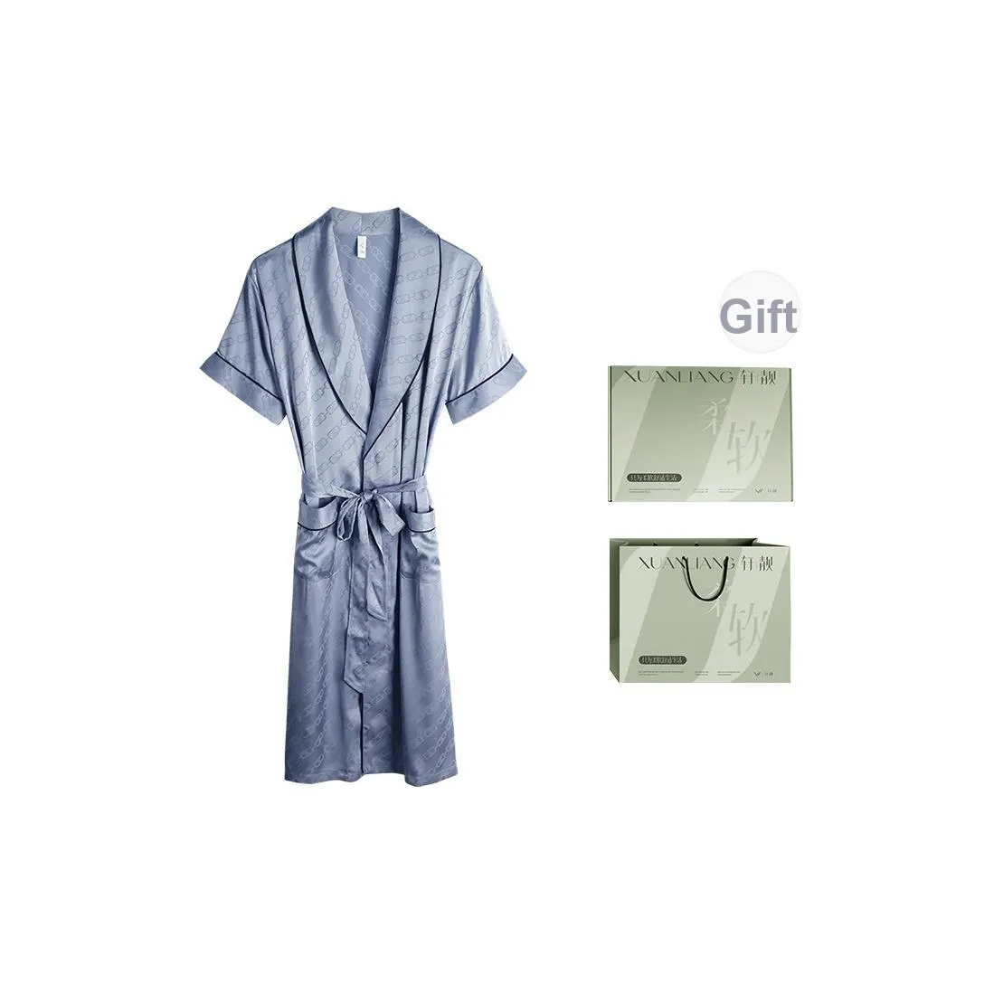 Xuan Liang Сон Халат Мужской Набор в Коробке Туманно-Серый Синий