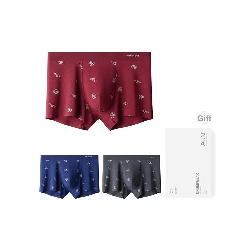 AUN Бордовый+Королевский Синий+Темно-Серый Мужские Боксеры