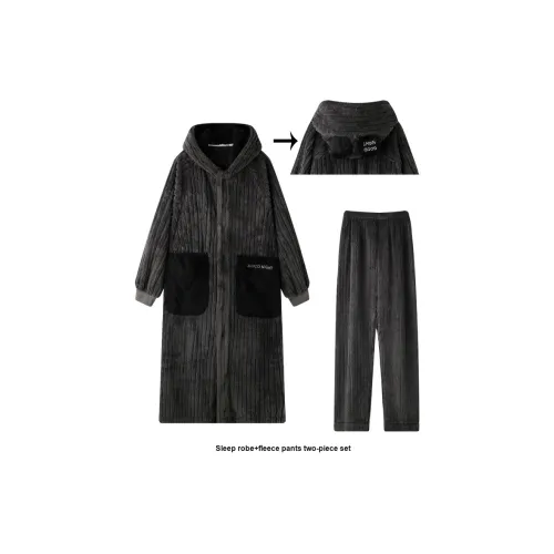MEITENG Пижамный комплект Осенний и Зимний Унисекс Темно-серый Светло-коричневый