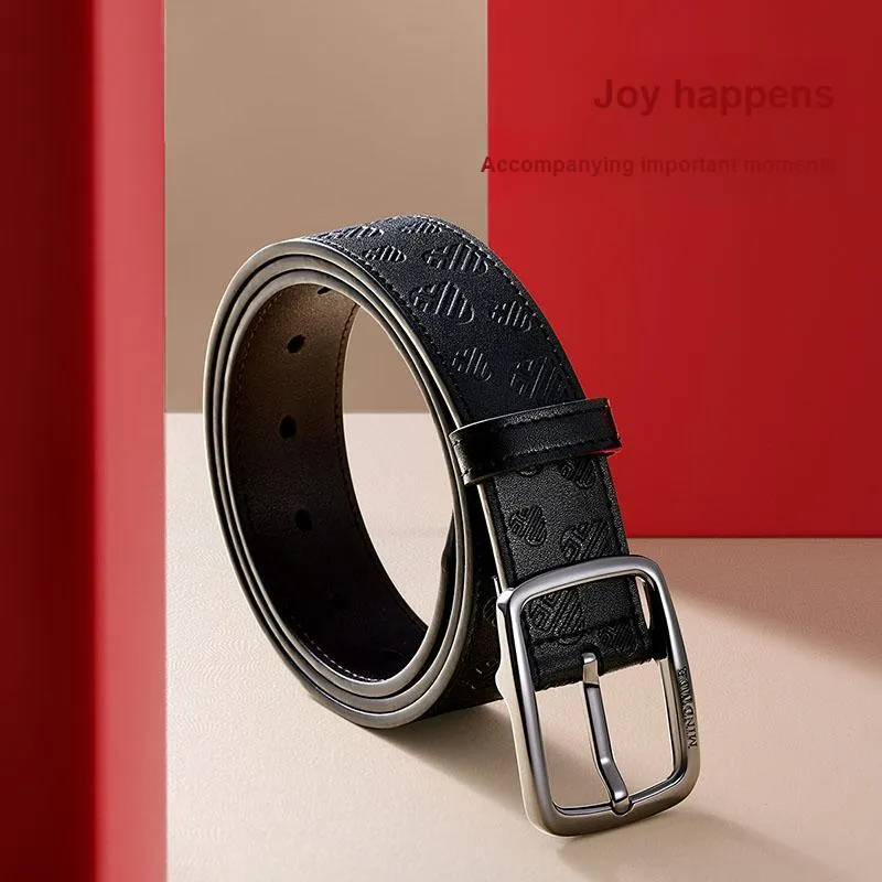 HLA Split Cow Leather Belts Men's 34MM-5