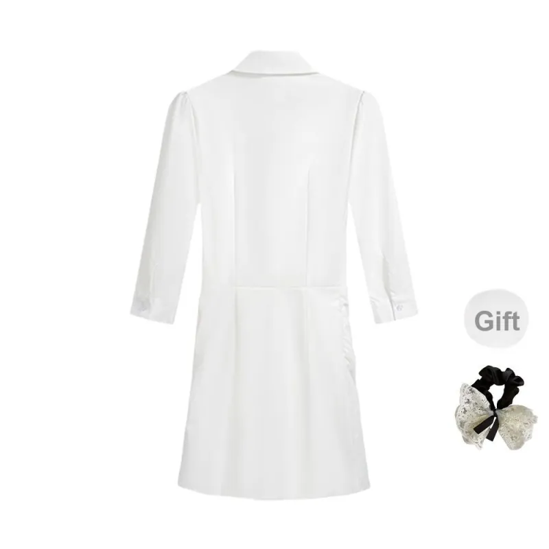 TUSHIFEI Short Sleeved Dress Women's White+Hair Tie Comes With-1