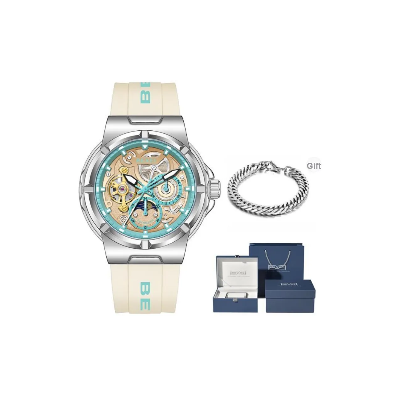 BEXEI Explorer Collection Mechanical Movement Watch Men's Watches Blue Dial