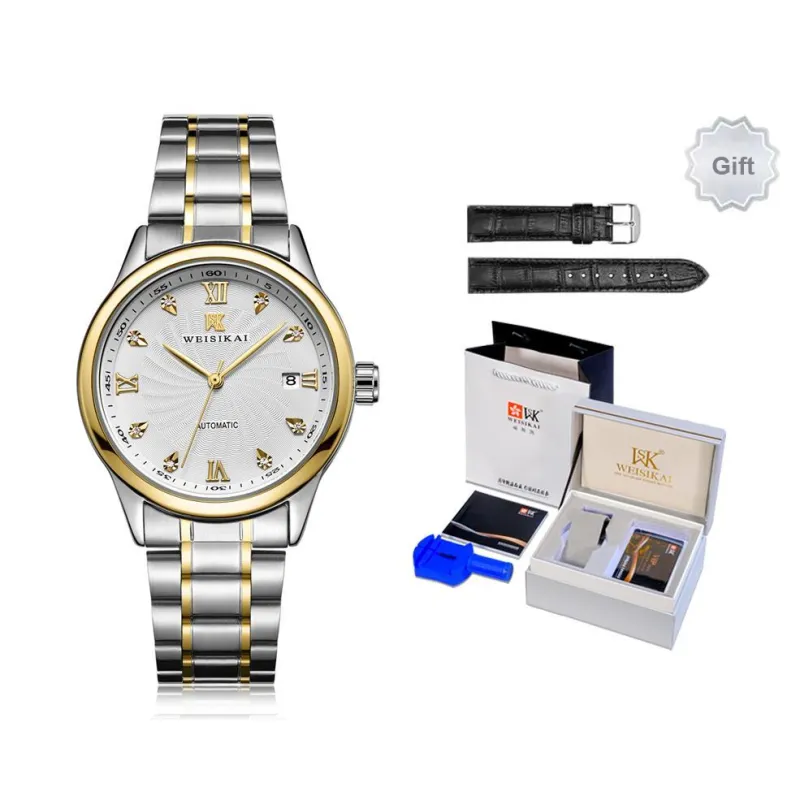 WSK Automatic Mechanical Movement Stainless Steel Watchband Men's Watches White Dial-2