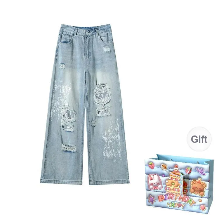 REMOULD Jeans Women's Light Blue Embroidered Pants Shopping Bag