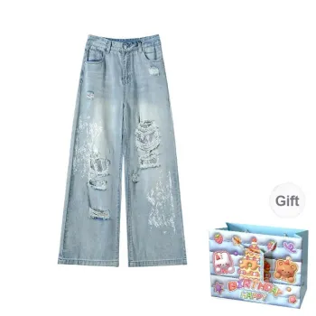 REMOULD Jeans Women's Light Blue Embroidered Pants Shopping Bag