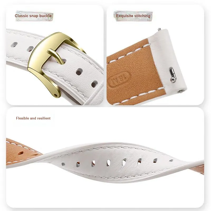 PULAISI Huawei Compatibility Watch Band 220mm Cowhide Leather Material-1