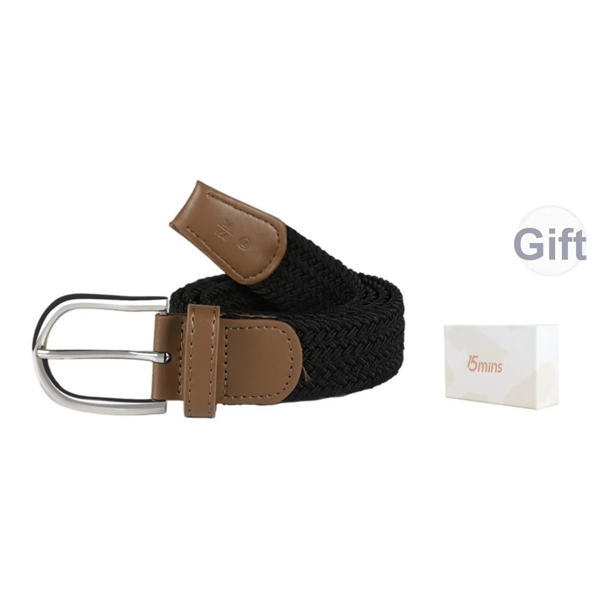 15 MINS Lazy Person BI Ready No Hole Elastic Belt Woven Pants Belt Korean Style Belt Unisex Black 3.35cm