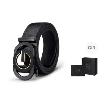 GOLF Top Grain Cow Leather Automatic Buckle Belt Men's Black Gold/Black Silver Width  3.5cm
