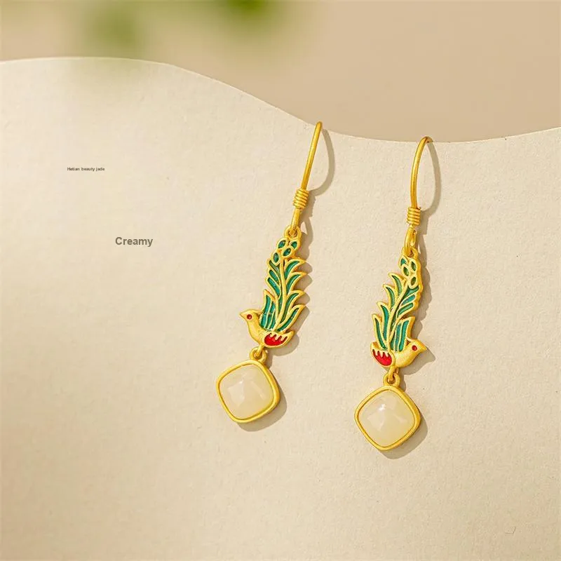 Encounter Gift Hetian Jade Earrings Pale Greenish White Jade Women's-5