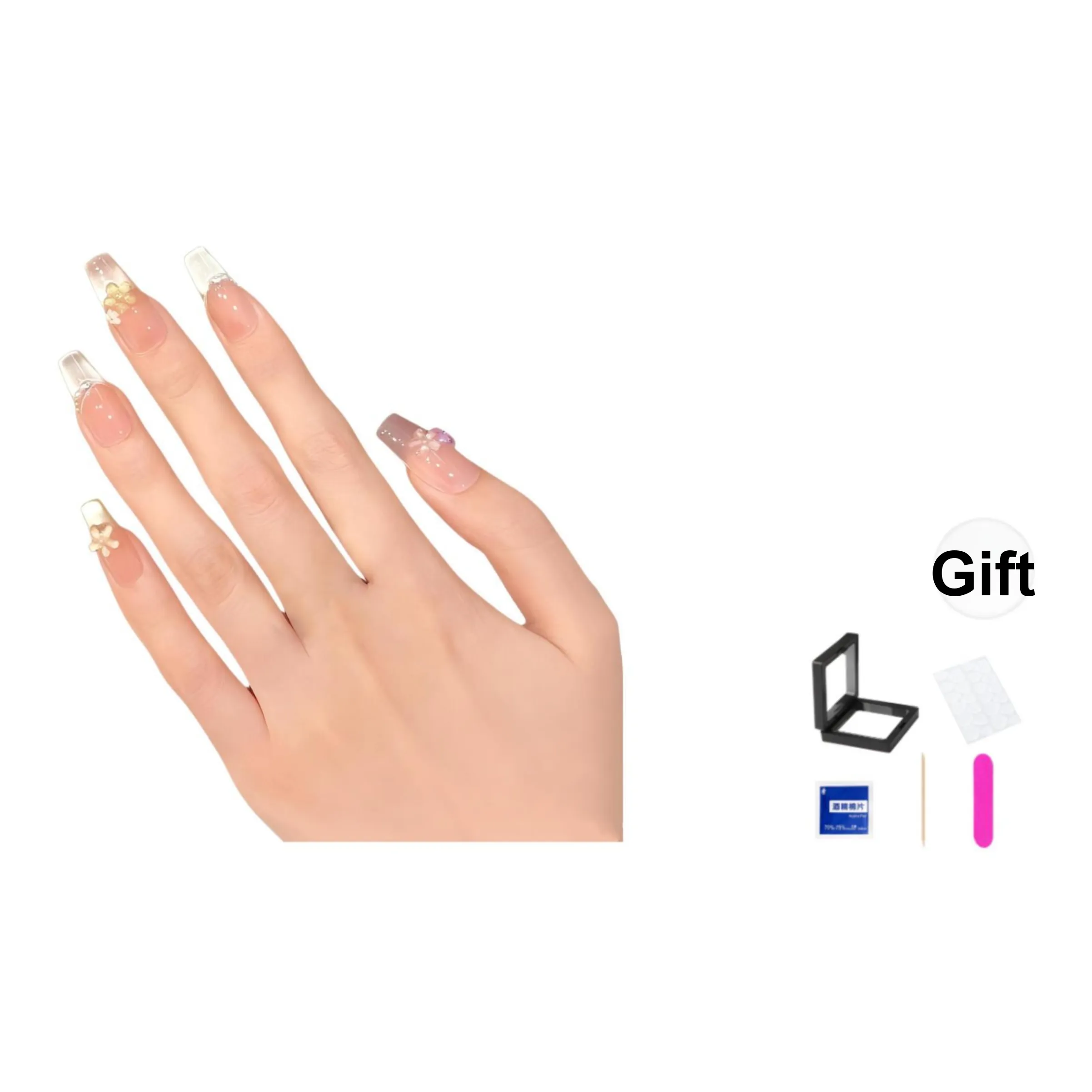 XNTX Акварель Кошачий глаз Премиум Feel False Nail Средний LADDER Розовый Градиентный