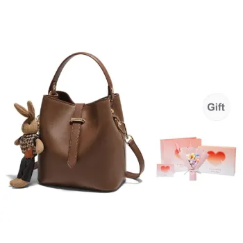 Marino Orlandi Cow Split Leather Shoulder Bag, Basket Bag, Bucket Bag, One Shoulder Handbag Women's White/Coffee