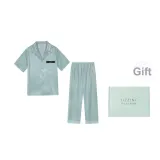 [Gift Box Set]Letter Turquoise Short-Sleeved Shirt and Pants Men's Clothing Sets