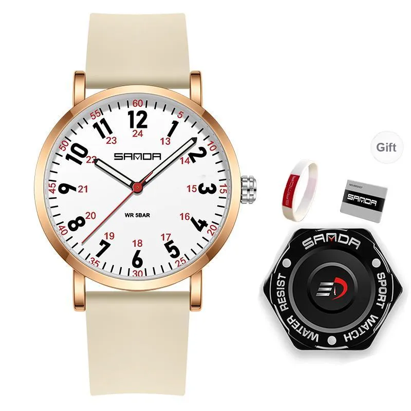 Sanda Quartz Movement Silicone Strap Watch Unisex White Dial-6