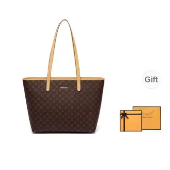 MashaLanti PVC Synthetic Leather Tote Bag Shopping Bag Handbag Shoulder Bag Women's Dark Brown & Apricot