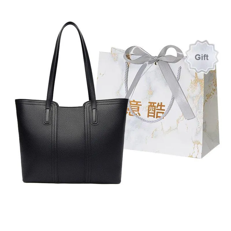Cool Pu Tote Bag Shoulder Bag Regular Women's Black/Ecru/Khaki-0