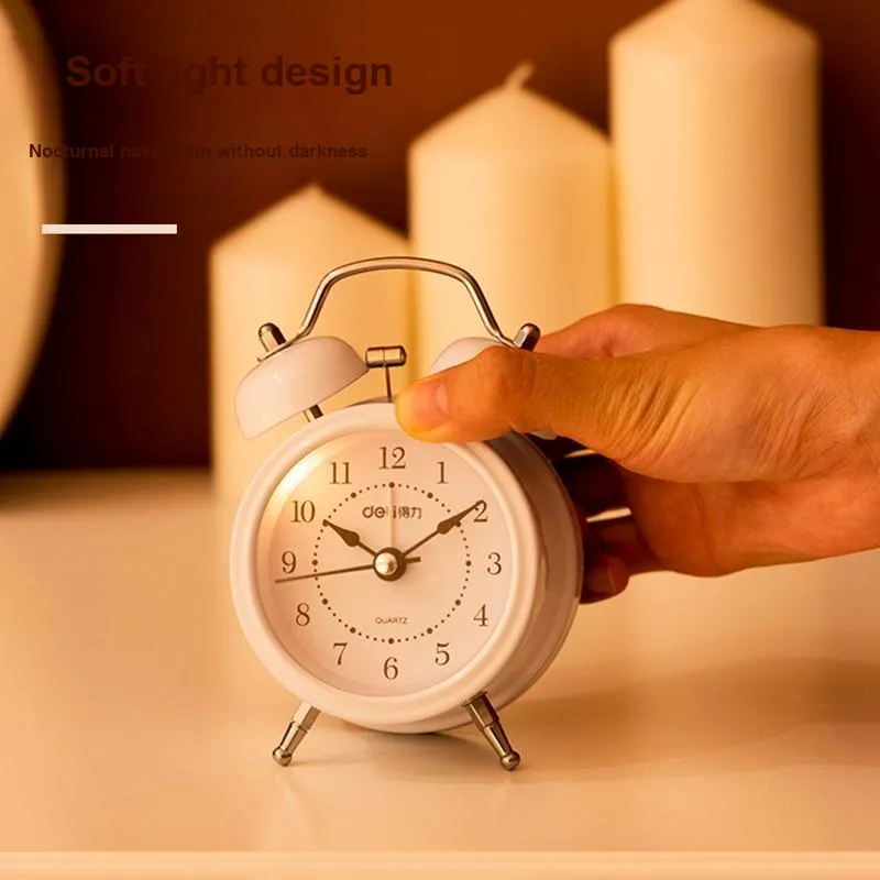 Deli Sweeping Seconds Movement Metal Alarm Clock Unisex White-3