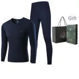 Men's V-Neck Clothing Sets (Navy Blue) 100% cotton, Skin-Friendly/3A Antibacterial