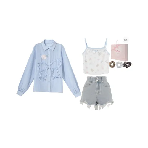 SNBL Повседневный Комплект Женская Рубашка + Майка + Джинсы