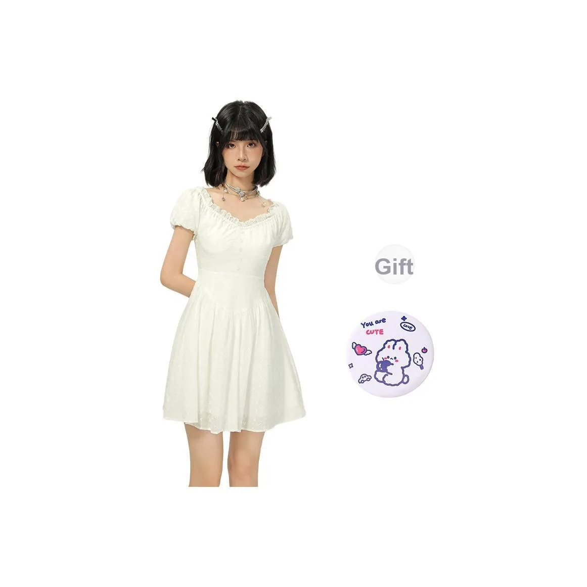 EVPGB Короткий рукав Платье Женское Белое