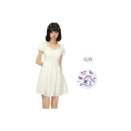 EVPGB Короткий рукав Платье Женское Белое