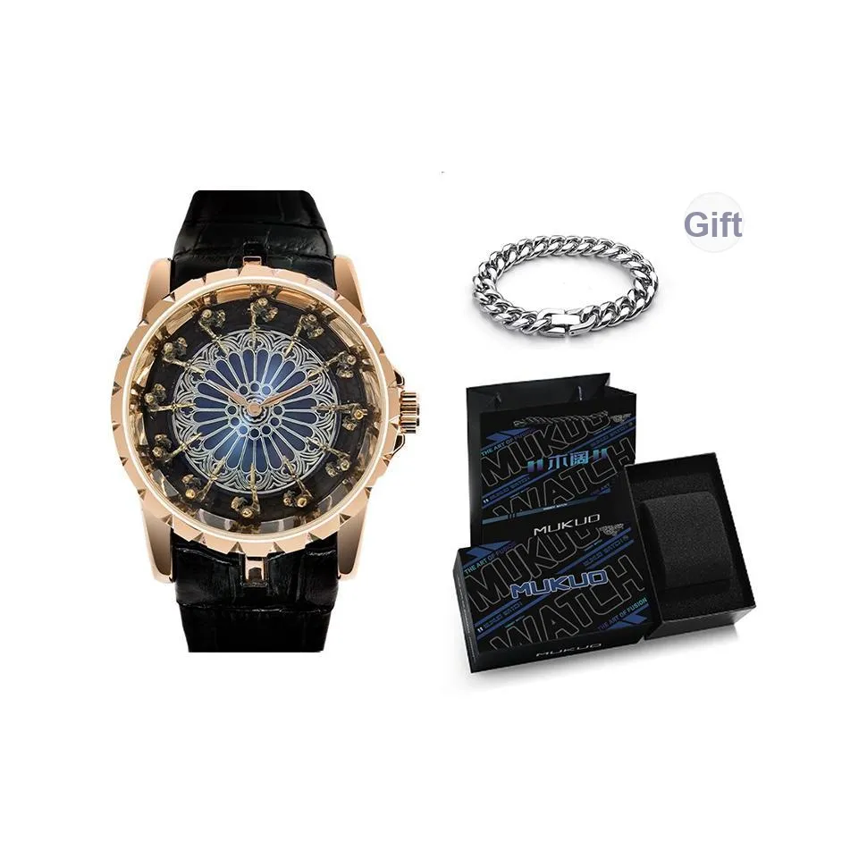 MUKUO Twelve Round Table Knight Кварцевый механизм Часы Мужские Черный циферблат