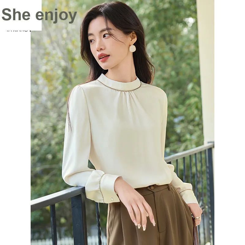 She Enjoys Chiffon Shirts Women's Milk White-4