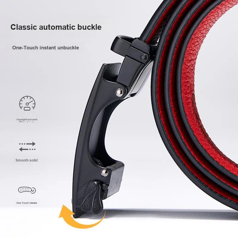 ELLE HOMME Top Grain Cow Leather Trendy Casual Students Belt Men's Gunmetal Width 3.5cm-3