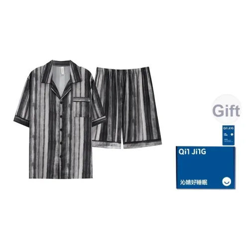 Qin Jing Пижамный комплект Мужской Полосатый Серый