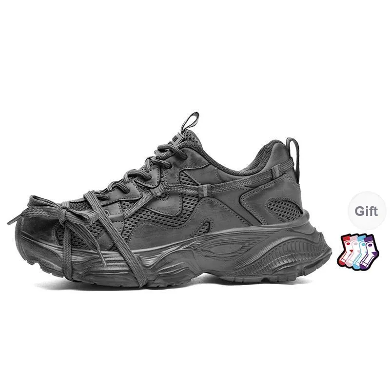 AOKANG Chunky Sneakers Women's Low Top Black Distressed/Black/Gray/Gray Distressed-21