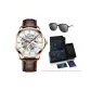 Rose Case White Dial Brown Leather Strap[RIETI Brand Sunglasses Set]