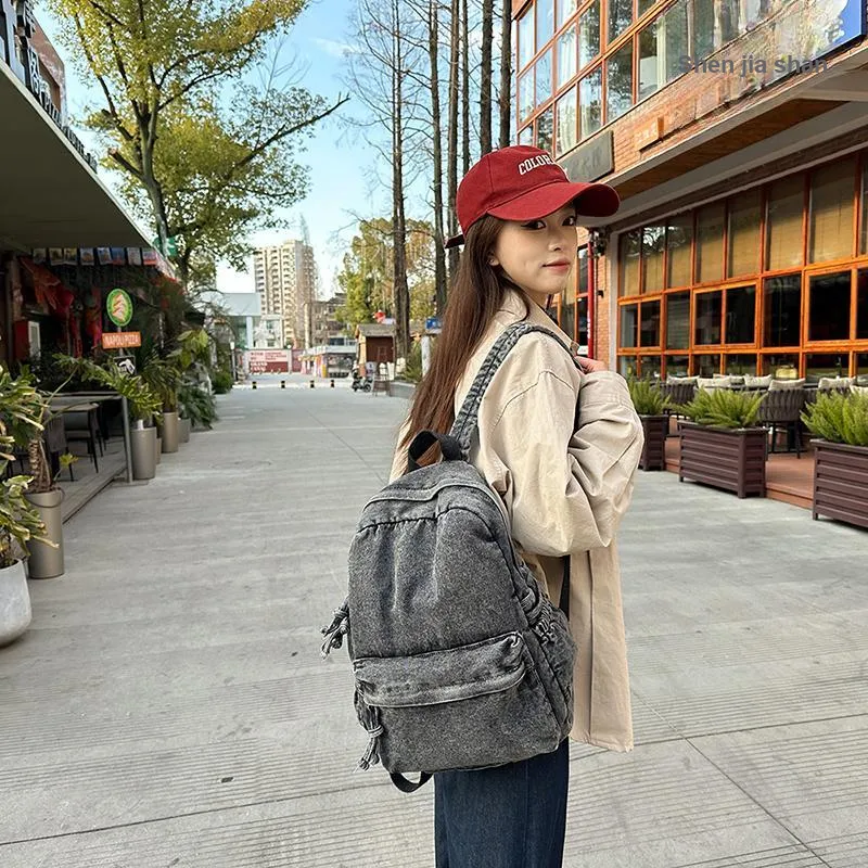 Single Warehouse Denim Backpack Unisex Dark Blue/Gray/Light Blue-17