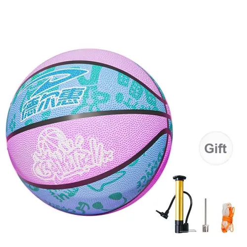 DEERWAY Rubber Basketball Purple Green Size 5 Ball Street Training Competition Kids'